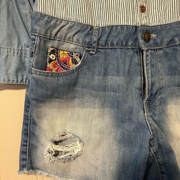 DESIGUAL LONG SLEEVE DENIM SHORTS JUMPSUIT/ROMPER SIZE 28 - Picture 4 of 10